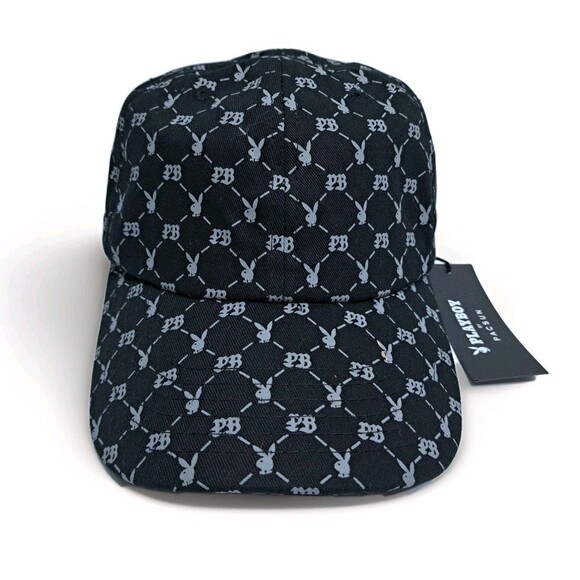 Playboy PacSun Strapback Hat Black Gray Cap All Over Print Logo StrapBack - Picture 1 of 6